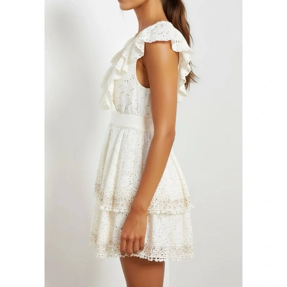 FARM RIO Eyelet Beaded Mini Dress, Off White, XS - Picture 5 of 15